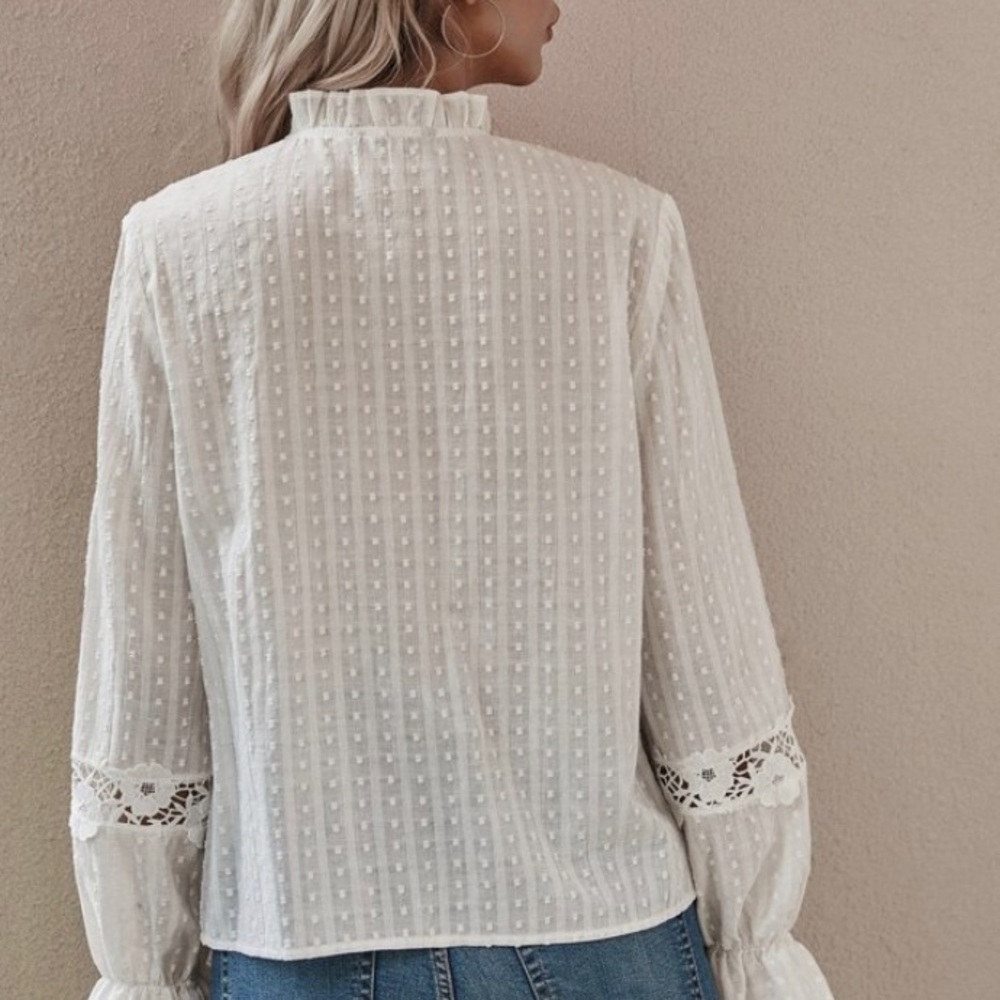 New Boho White Lace Long Sleeve Blouse Top - Picture 5 of 11